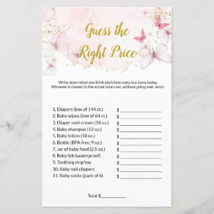 Papier Butterfly Devinez le bon baby shower de prix Jeux