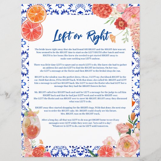 Papier Ça amore la douche nuptiale Jeu gauche ou droit (Devant)