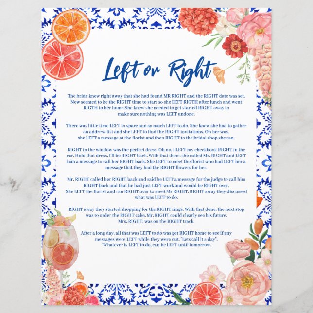 Papier Ça amore la douche nuptiale Jeu gauche ou droit (Devant)