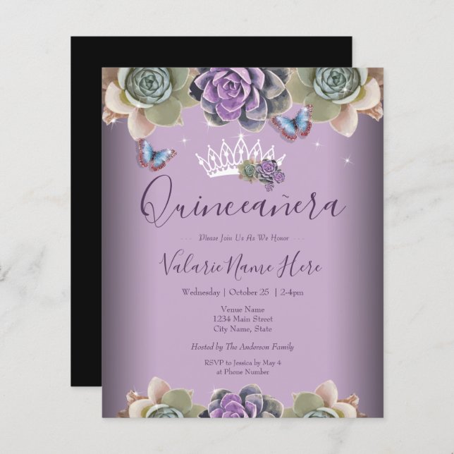 Papier Cactus et papillon Elegant Quinceanera (Devant / Derrière)