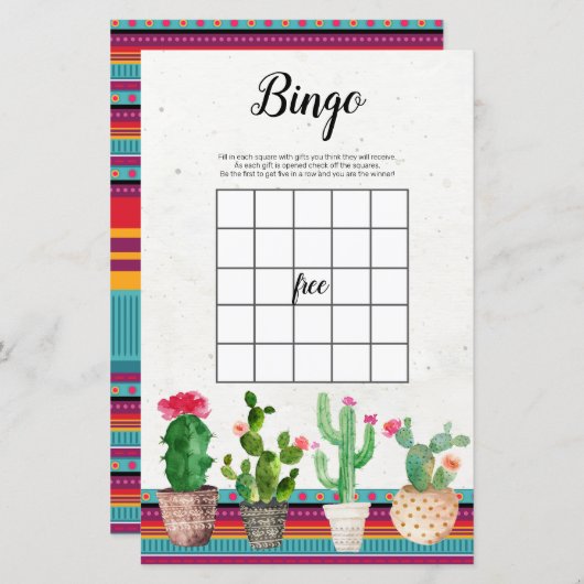 Papier Cactus Fiesta Aquarelle Jeu de Bingo (Devant / Derrière)