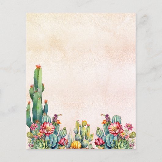 Papier Cactus fleurs rose or budget faire-part de mariage (Dos)