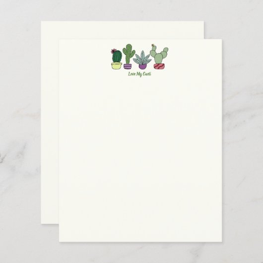 Papier Cactus mignons Pots Plantes Aimer Mes Cactus (Devant / Derrière)
