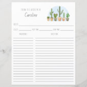 Papier Cactus Plants Succulents Recipe Card Binder Insert (Devant)