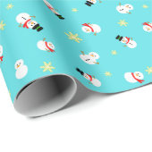 PAPIER CADEAU かわいいブルーのクリスマス スノーマン 子ども♡ (Coin rond)