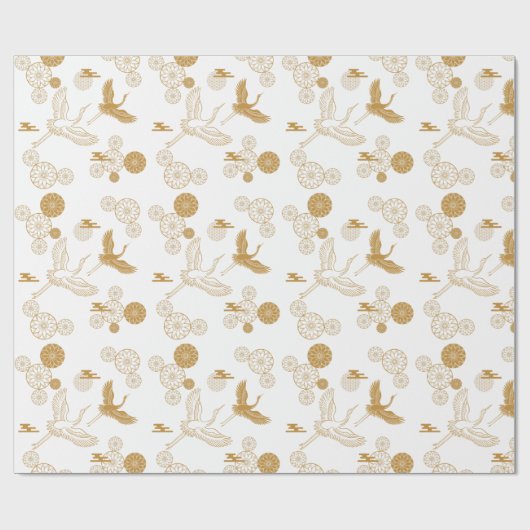 PAPIER CADEAU 縁起の良い金色の日本の鶴模様 (Plat)