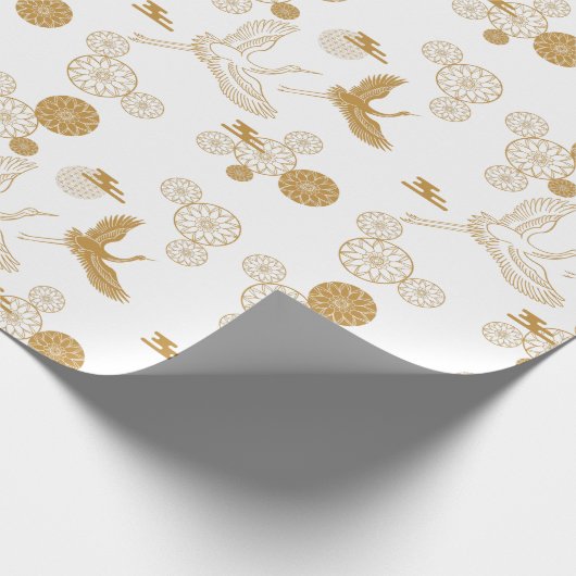 PAPIER CADEAU 縁起の良い金色の日本の鶴模様 (Coin)