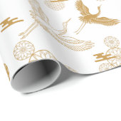 PAPIER CADEAU 縁起の良い金色の日本の鶴模様 (Coin rond)