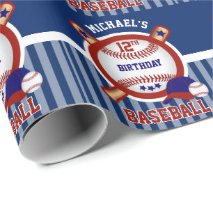 Papier Cadeau 00th Fête d'anniversaire - base-ball - bleu-fonc