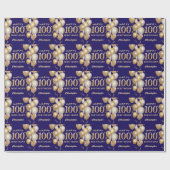 Papier Cadeau 100e anniversaire Marine Bleu et Parties scintilla (Plat)