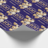 Papier Cadeau 100e anniversaire Marine Bleu et Parties scintilla (Coin)