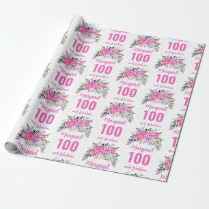 Papier Cadeau 100e anniversaire rose floral