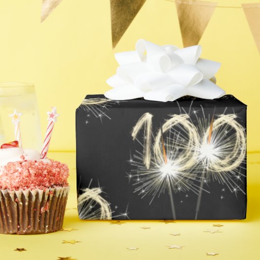 Papier Cadeau 100e anniversaire Sparklers en noir (Fête d'anniversaire)