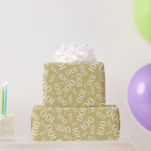 Papier Cadeau 100e mais Gold/Blanc Motif de nombre aléatoire moy