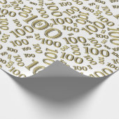 Papier Cadeau 100e Motif de nombre aléatoire or/blanc moyen (Coin)