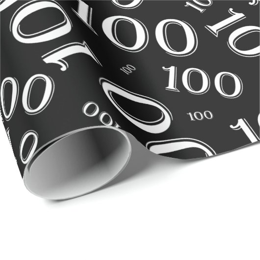 Papier Cadeau 100e Noir/Blanc Random Numéro Motif Moyen (Coin rond)