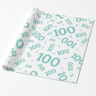 Papier Cadeau 100e Turquoise/blanc Motif de nombre aléatoire gra