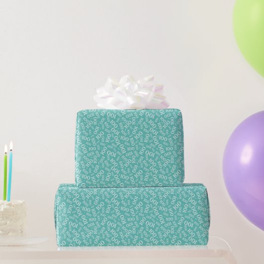 Papier Cadeau 100e Turquoise/blanc Motif de nombre aléatoire pet (Cadeaux de fête)
