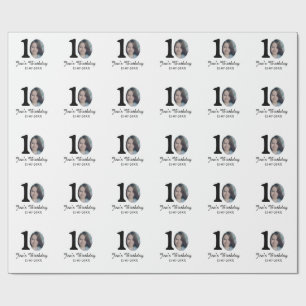Papier Cadeau 10 e anniversaire photo en gras lettre enfant nom