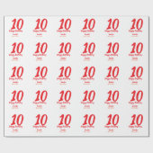 Papier Cadeau 10e anniversaire ajouter nom date année rouge modè (Plat)
