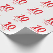 Papier Cadeau 10e anniversaire ajouter nom date année rouge modè (Coin)