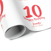 Papier Cadeau 10e anniversaire ajouter nom date année rouge modè (Coin rond)