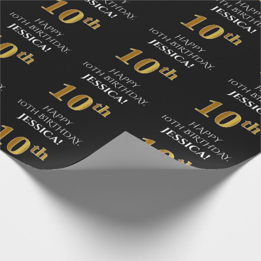 Papier Cadeau 10e anniversaire : Elégant, Noir, Faux Gold Look (Coin)