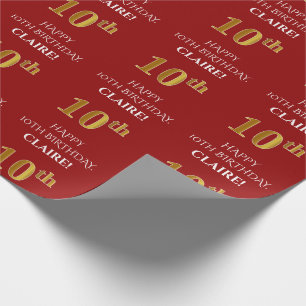 Papier Cadeau 10e anniversaire : Élégant, rouge, parure d'or d