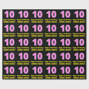 Papier Cadeau 10e anniversaire : Pink Stripes and Hearts "10" + 