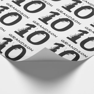 Papier Cadeau 10ème Anniversaire pour un petit-fils, texte noir