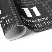 Papier Cadeau 11e anniversaire - Art Déco Inspiré Look "11", Nom (Coin rond)