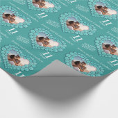 Papier Cadeau 11e anniversaire de mariage photo de coeur turquoi (Coin)
