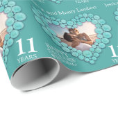 Papier Cadeau 11e anniversaire de mariage photo de coeur turquoi (Coin rond)