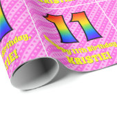 Papier Cadeau 11e anniversaire : Pink Stripes & Hearts, Arc-en-c (Coin rond)