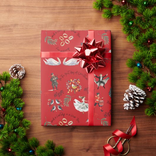 Papier Cadeau 12 Jours de Noël Rouge (Cadeau de vacances)
