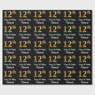 Papier Cadeau 12e anniversaire : Elégant luxe Faux Gold Look #
