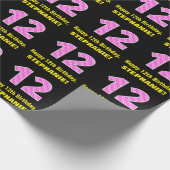 Papier Cadeau 12e anniversaire : Pink Stripes and Hearts "12" +  (Coin)