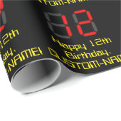 Papier Cadeau 12ème anniversaire : Rouge Digital Horloge Style " (Coin rond)