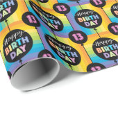 Papier Cadeau 13e Anniversaire Ballons Rainbow Stripe Checks (Coin rond)