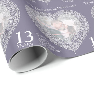 Papier Cadeau 13e anniversaire de mariage photo en forme de cœur