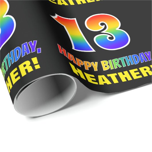 Papier Cadeau 13e anniversaire : Gras, amusant, simple, arc-en-c (Coin rond)