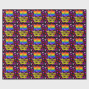 Papier Cadeau 13e anniversaire : Loving Hearts Motif, Arc-en-cie