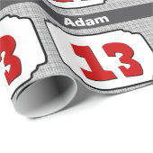 Papier Cadeau 13e anniversaire Ornate Frame pour lui RED GRAY R1 (Coin rond)