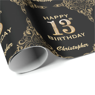 Papier Cadeau 13e anniversaire Parties scintillant noir et or ca