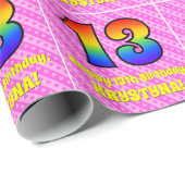 Papier Cadeau 13e anniversaire : Pink Stripes & Hearts, Arc en c (Coin rond)