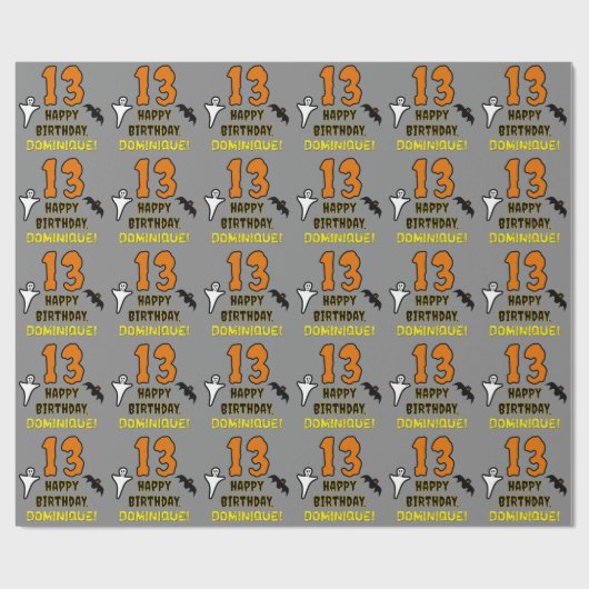 Papier Cadeau 13e anniversaire : Thème d'Halloween Éffrayant, No (Plat)