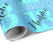 Papier Cadeau 13e anniversaire Typographie bleue (Coin rond)