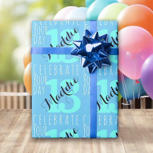 Papier Cadeau 13e anniversaire Typographie bleue