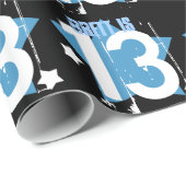 Papier Cadeau 13ème Nombre grunge et étoiles V06 d'anniversaire (Coin rond)