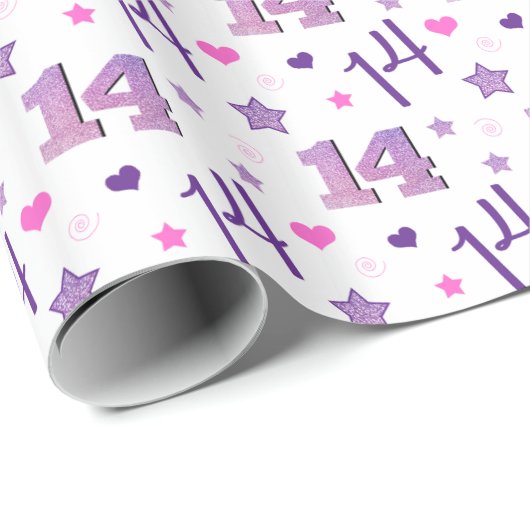 Papier Cadeau 14 ans Anniversaire Quatorze adolescentes (Coin rond)